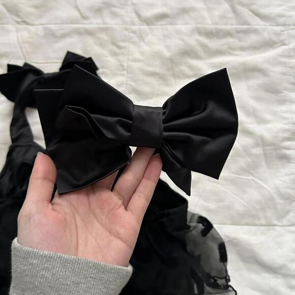 NWT Black flocked heart tulle tiered ruffle dress with bow strap detail - Picture 5 of 8